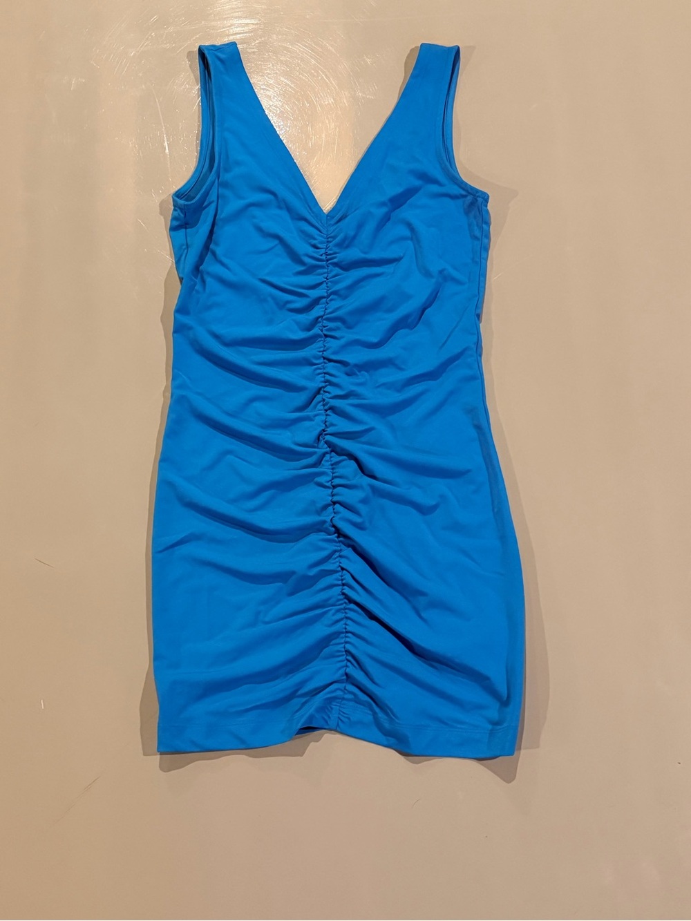 SOLID & STRIPED Bright Blue Ruched V-Neck Mini Dress